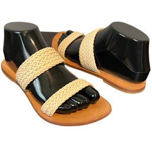Joie la Plage Sable Two Strap Leather Flat Slide Sandal Cream/Brown Size 37.5
